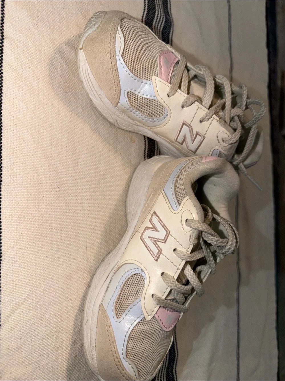 New Balance Kids Cream Sneakers with Pastel Pink & Light Blue Accents
